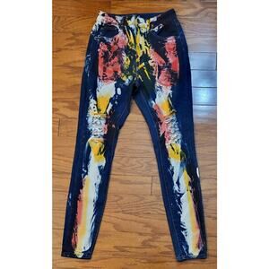 RED FOX Colorful Artsy Multi Colored Painted Neon Jeans Women Junior Size 11